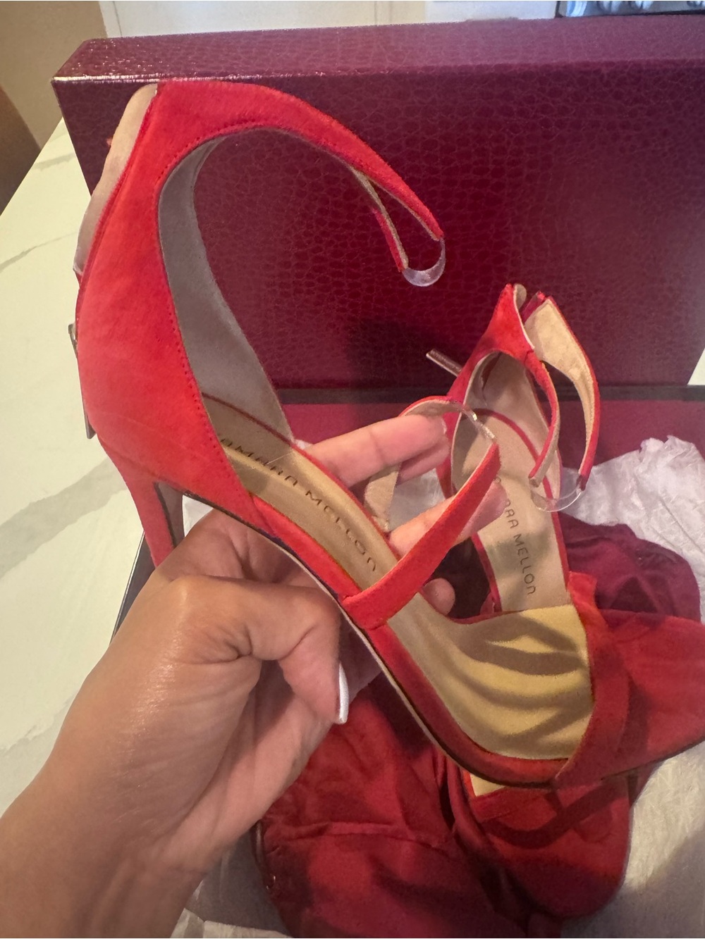 Tamara Mellon Red Suede Ankle-Strap Heels